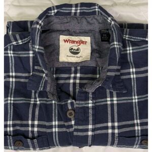 Wrangler Plaid Flannel Shirt Mens 2XL Blue Button Down Long‎ Sleeve 100% Cotton